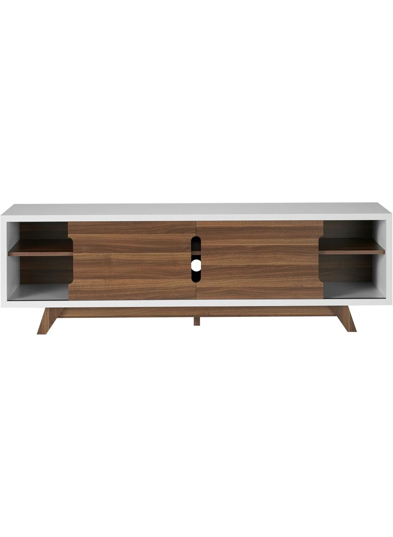 ioHOMES Powelston Mid-Century 63-inch TV Stand, White and Light Walnut Brown - Image 5